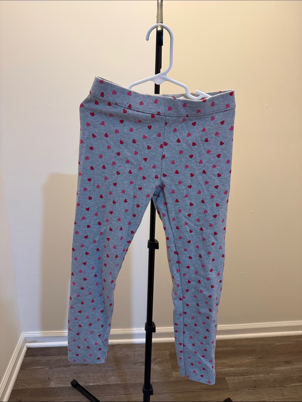 Janie and Jack Gray Leggings with Pink Heart Print